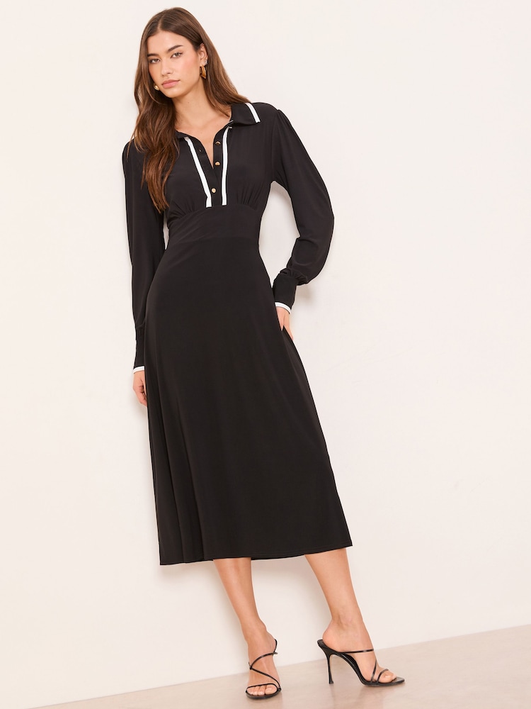 Lipsy Black Tipped Collar Long Sleeve Midi Shirt Dress - Image 4 of 4 Lipsy Black Tipped Collar Long Sleeve Midi Shirt Dress - Image 4 of 4