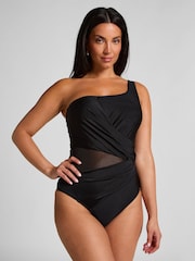 Hunkemoller Shaping Shell Mesh Black Swimsuit - Image 1 of 5