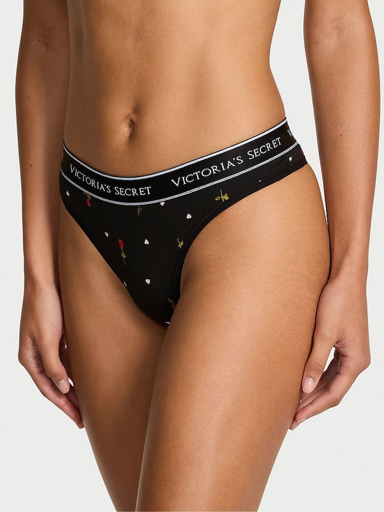 Victoria's Secret Black Ditsy Rose Thong Logo Knickers - Image 1 of 2 Victoria's Secret Black Ditsy Rose Thong Logo Knickers - Image 1 of 2