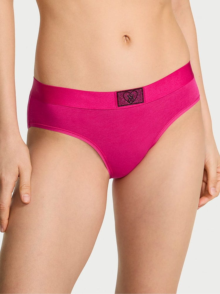 Victoria's Secret Pop Pink Hipster Logo Cotton Heart Shine Patch Knickers - Image 1 of 2