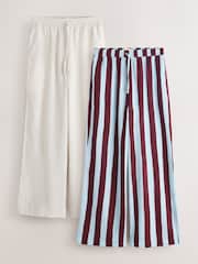 Neutral/Stripe Wide Leg Trousers with Linen 2 Pack - Image 1 of 9