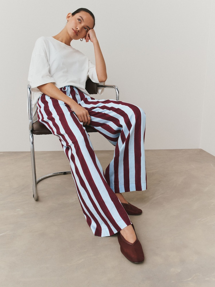 Neutral/Stripe Wide Leg Trousers with Linen 2 Pack - Image 2 of 9