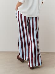 Neutral/Stripe Wide Leg Trousers with Linen 2 Pack - Image 4 of 9