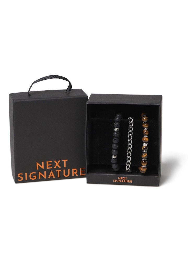 DCK Mens Stainless Steel And Beaded Black Bracelet Gift Box - Image 1 of 3