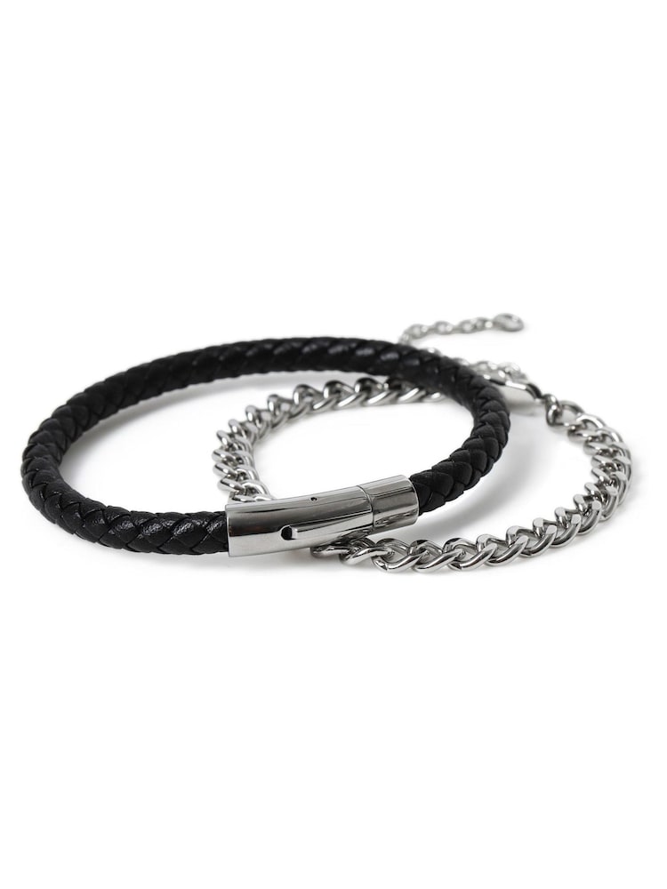 DCK Mens Leather And Stainless Steel Brown Bracelet Gift Box - Image 1 of 3