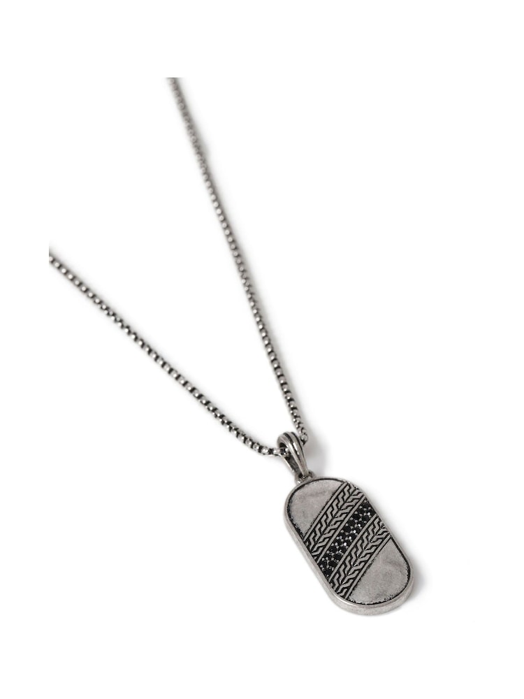 DCK Mens Silver Tone Paved Tag Necklace - Image 2 of 2 DCK Mens Silver Tone Paved Tag Necklace - Image 2 of 2