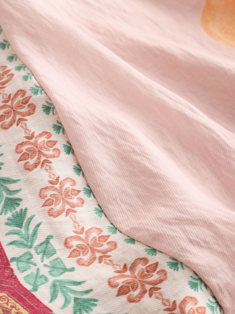 Pink Palm Print V-Neck Short Sleeve Maxi Kaftan Dress - Image 7 of 7 Pink Palm Print V-Neck Short Sleeve Maxi Kaftan Dress - Image 7 of 7