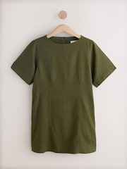 Verde caqui - Linen Blend Button Back Mini T-Shirt Dress - Imagen 1 de 4