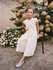 Blanco - Pleated Ruffle Flower Girl Jumpsuit (6-13yrs) - Imagen 1 de 4