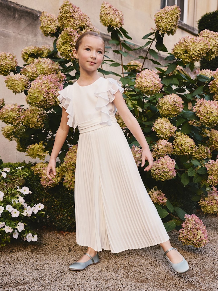 Blanco - Pleated Ruffle Flower Girl Jumpsuit (6-13yrs) - Imagen 2 de 4
