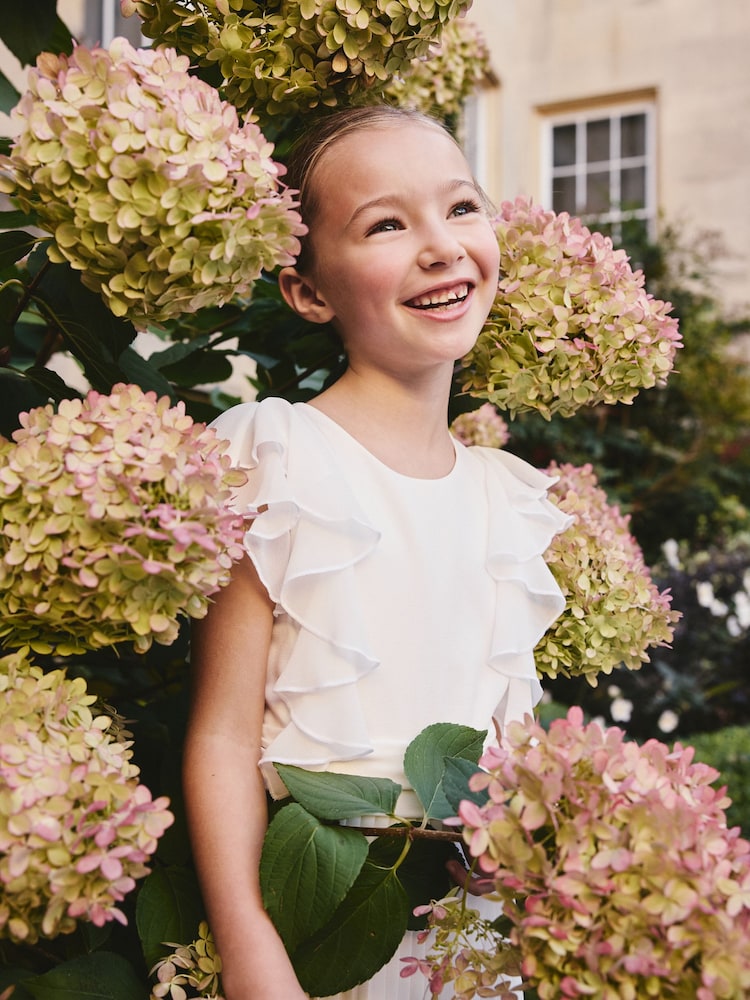 Blanco - Pleated Ruffle Flower Girl Jumpsuit (6-13yrs) - Imagen 4 de 4
