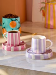 Set of 2 Pink/Purple Stripe Cup and Saucer - Image 1 of 5