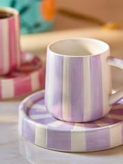 Set of 2 Pink/Purple Stripe Cup and Saucer - Image 2 of 5