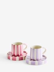 Set of 2 Pink/Purple Stripe Cup and Saucer - Image 4 of 5