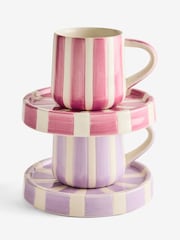 Set of 2 Pink/Purple Stripe Cup and Saucer - Image 5 of 5