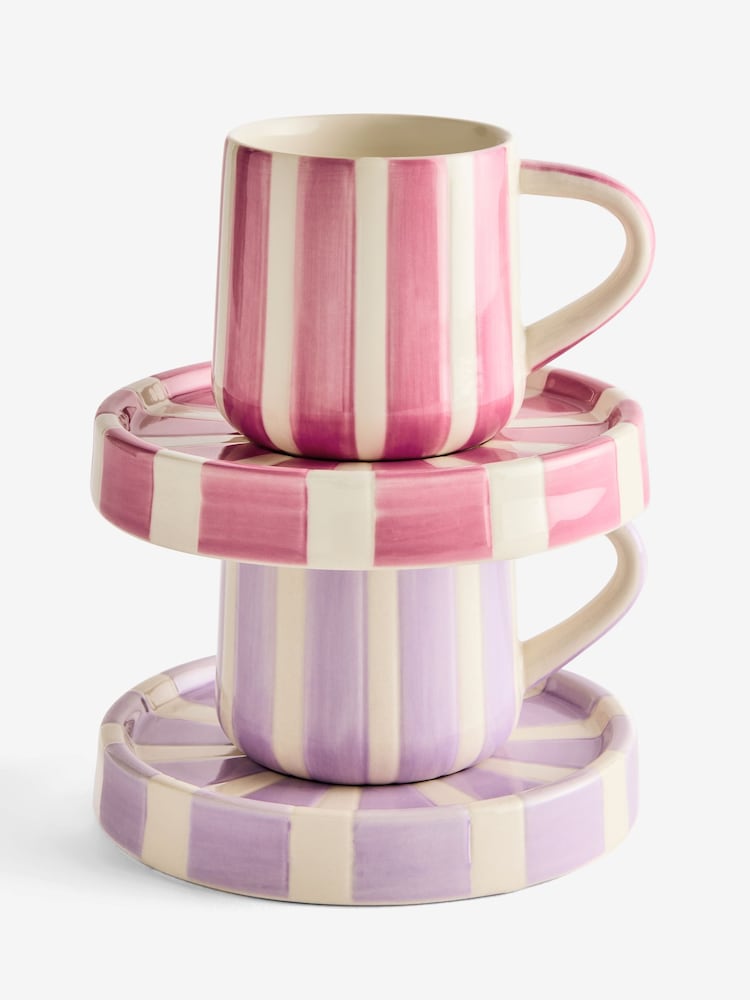 Set of 2 Pink/Purple Stripe Cup and Saucer - Image 5 of 5 Set of 2 Pink/Purple Stripe Cup and Saucer - Image 5 of 5