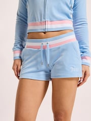 Juicy Couture Blue Velour Stripe Booty Shorts - Image 1 of 1