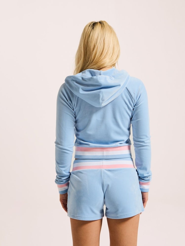 Juicy Couture Blue Velour Cropped Stripe Hoodie - Image 2 of 3