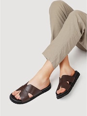 Pavers Brown Mens Casual Leather Slide Sandals - Image 1 of 5