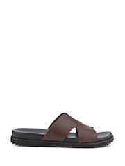Pavers Brown Mens Casual Leather Slide Sandals - Image 2 of 5