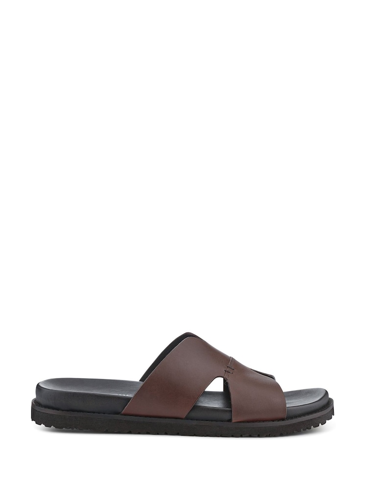 Pavers Brown Mens Casual Leather Slide Sandals - Image 2 of 5