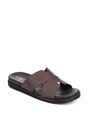 Pavers Brown Mens Casual Leather Slide Sandals - Image 3 of 5