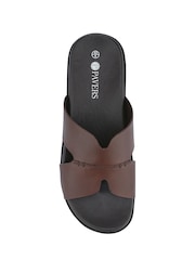 Pavers Brown Mens Casual Leather Slide Sandals - Image 5 of 5