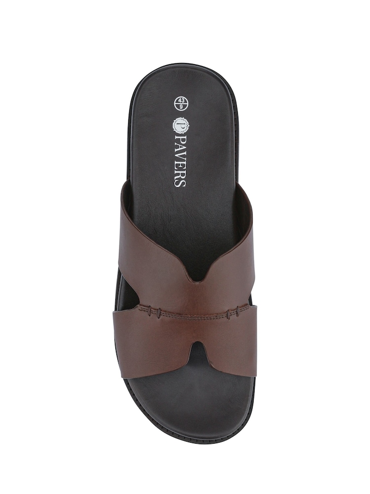 Pavers Brown Mens Casual Leather Slide Sandals - Image 5 of 5