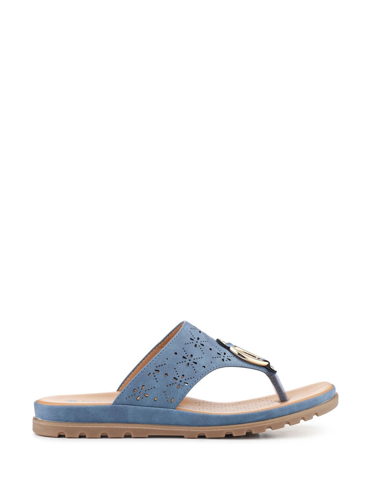 Pavers Blue Slip On Toe Post Sandals - Image 1 of 1