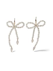 Aela Cream Pearl Bow Drop Earrings - Image 2 of 3