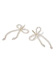 Aela Cream Pearl Bow Drop Earrings - Image 3 of 3