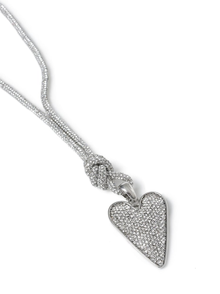 Aela Silver Tone Sparkle Long Heart Necklace - Image 1 of 2