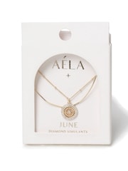 Aela Diamond Simulant Birthstone Multirow Necklace - Image 1 of 3