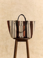 Radley Large Hadleigh Place Stripe Open Top White Tote Bag - Imagen 1 de 9