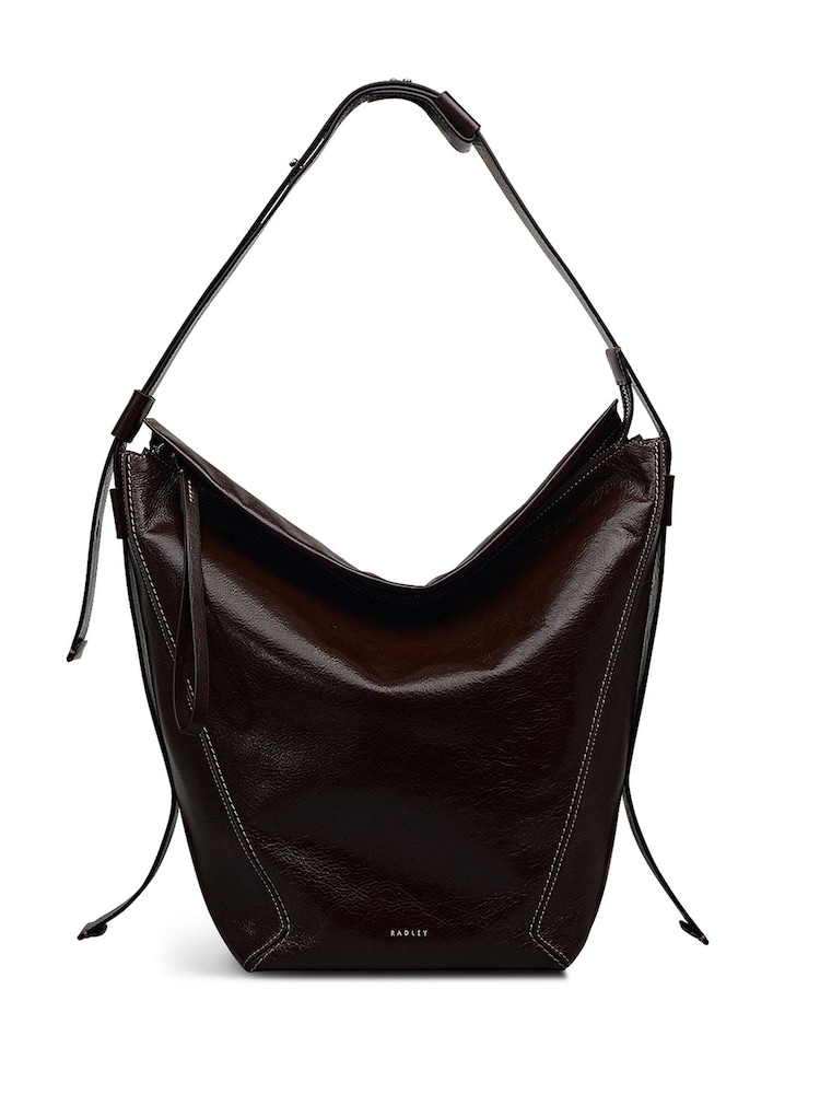 Radley Large De Beauvoir High Shine Ziptop Shoulder Brown Bag - Image 1 of 7 Radley Large De Beauvoir High Shine Ziptop Shoulder Brown Bag - Image 1 of 7