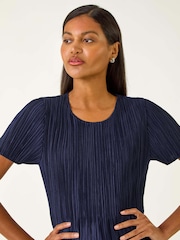 Roman Blue Plisse Short Sleeve Blouse - Image 1 of 5