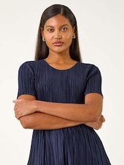 Roman Blue Plisse Short Sleeve Blouse - Image 2 of 5