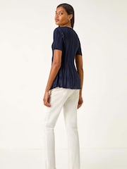 Roman Blue Plisse Short Sleeve Blouse - Image 4 of 5
