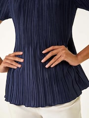 Roman Blue Plisse Short Sleeve Blouse - Image 5 of 5