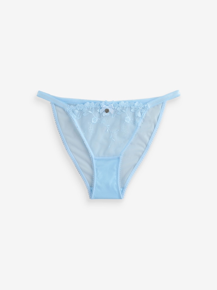 Boux Avenue Blue Annabella Sheer Floral Embroidered Sheer Tanga Briefs - Image 3 of 3 Boux Avenue Blue Annabella Sheer Floral Embroidered Sheer Tanga Briefs - Image 3 of 3