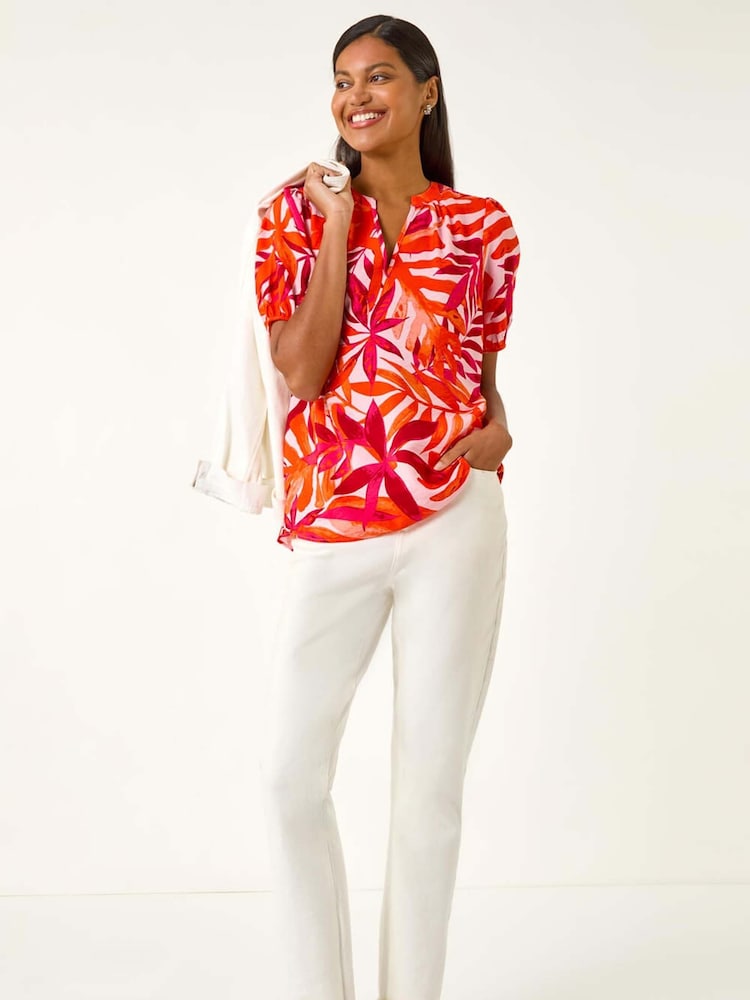 Roman Pink Tropical Pleated V-Neck Shirt - Image 2 of 5