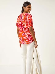 Roman Pink Tropical Pleated V-Neck Shirt - Image 3 of 5