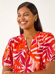 Roman Pink Tropical Pleated V-Neck Shirt - Image 4 of 5