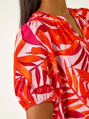 Roman Pink Tropical Pleated V-Neck Shirt - Image 5 of 5