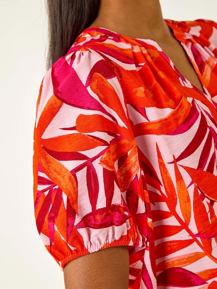 Roman Pink Tropical Pleated V-Neck Shirt - Image 5 of 5