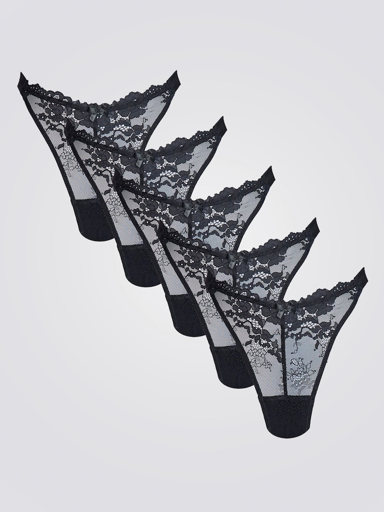 Boux Avenue Fran High Leg Lace Black Thong 5 Pack - Image 1 of 2 Boux Avenue Fran High Leg Lace Black Thong 5 Pack - Image 1 of 2