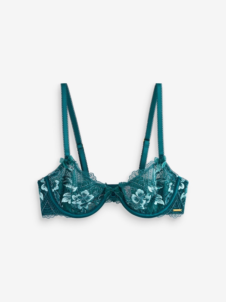Boux Avenue Blue Gisella Sheer Embroidered Balconette Bra - Image 3 of 3 Boux Avenue Blue Gisella Sheer Embroidered Balconette Bra - Image 3 of 3
