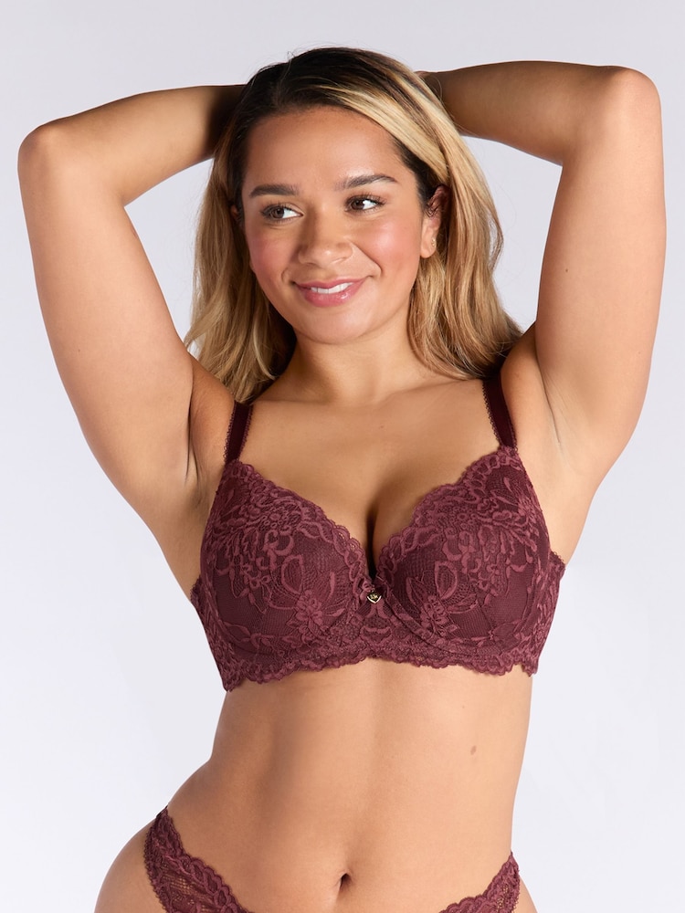 Boux Avenue Red Billie Floral Lace Padded Balcony Bra - Image 1 of 3
