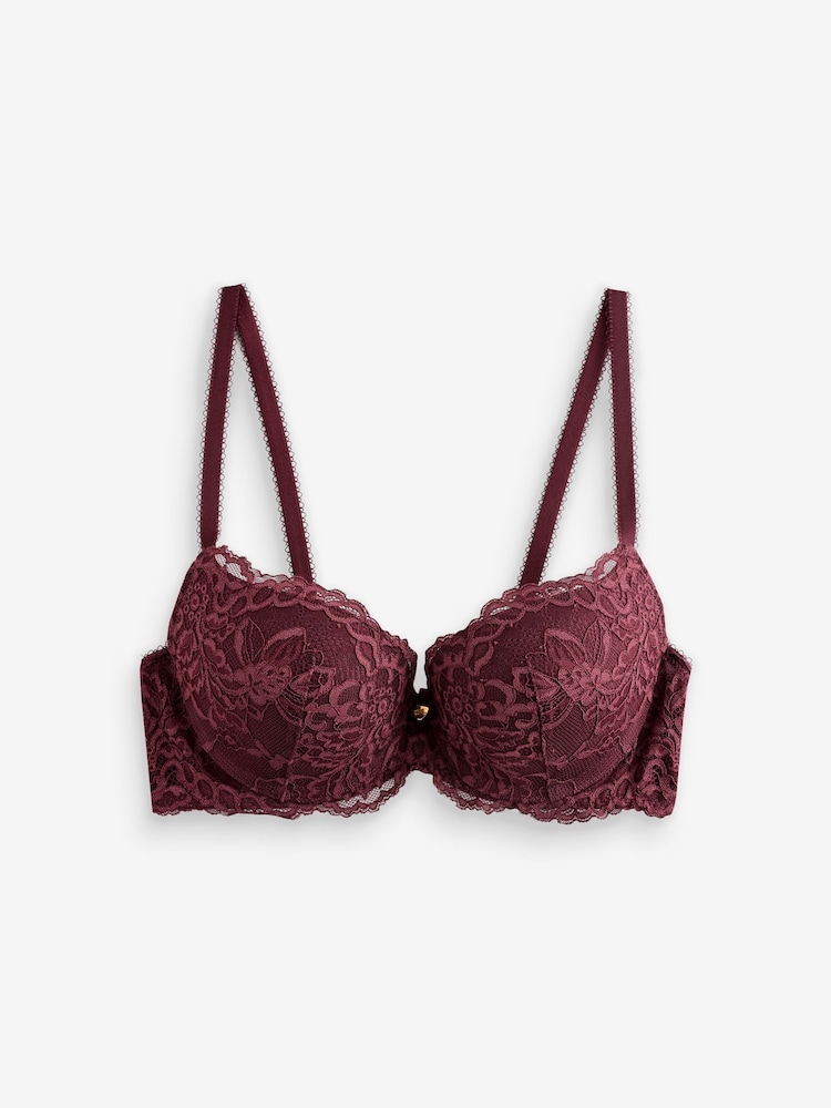 Boux Avenue Red Billie Floral Lace Padded Balcony Bra - Image 3 of 3