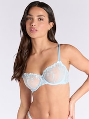 Boux Avenue Blue Annabella Floral Embroidery Sheer Balconette Bra - Image 1 of 3